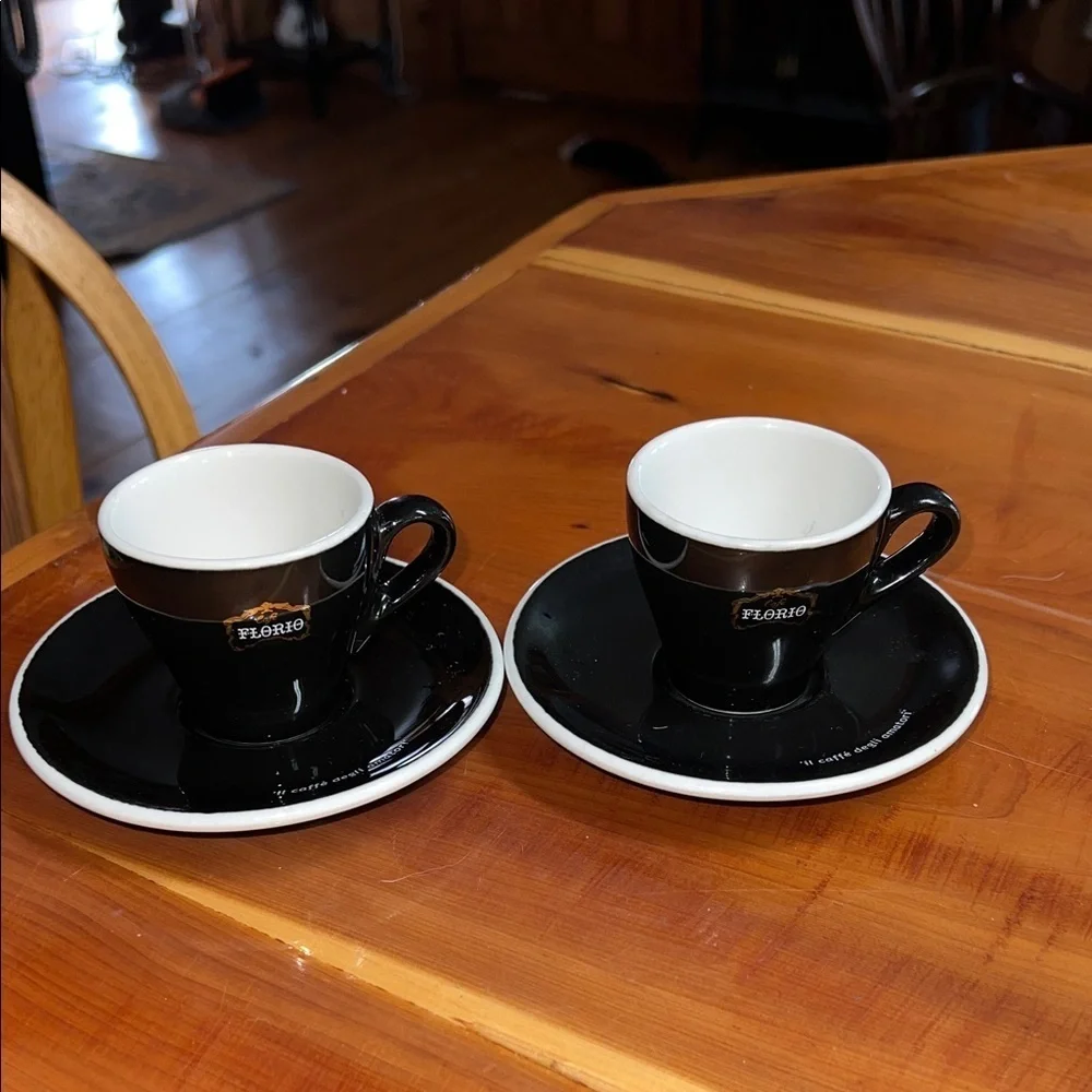 Florio Black Espresso Cups and Saucers Set of 2